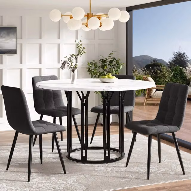 Tavolo da pranzo rotondo OKWISH in MDF e metallo con effetto marmo astratto lucido, L/P/H: 100 x 100 x 74 cm