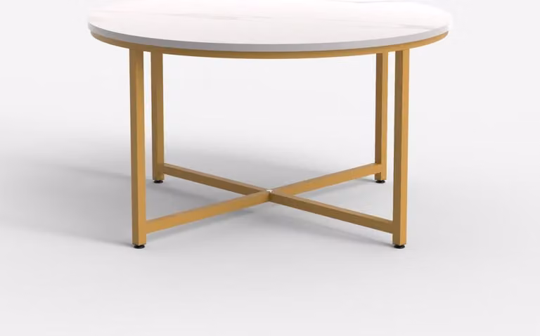 Tavolo da soggiorno rotondo 80 cm con piano effetto marmo Granato - Oro