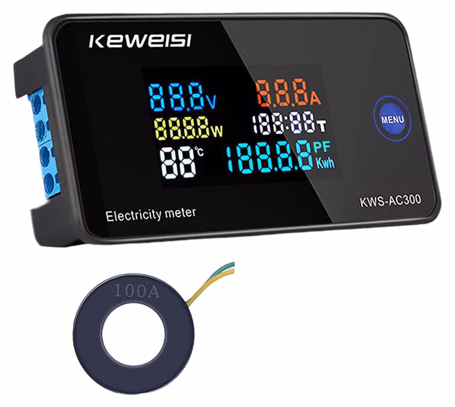 Misuratore di energia digitale AC300-100A, multifunzione, con trasformatore di corrente chiuso