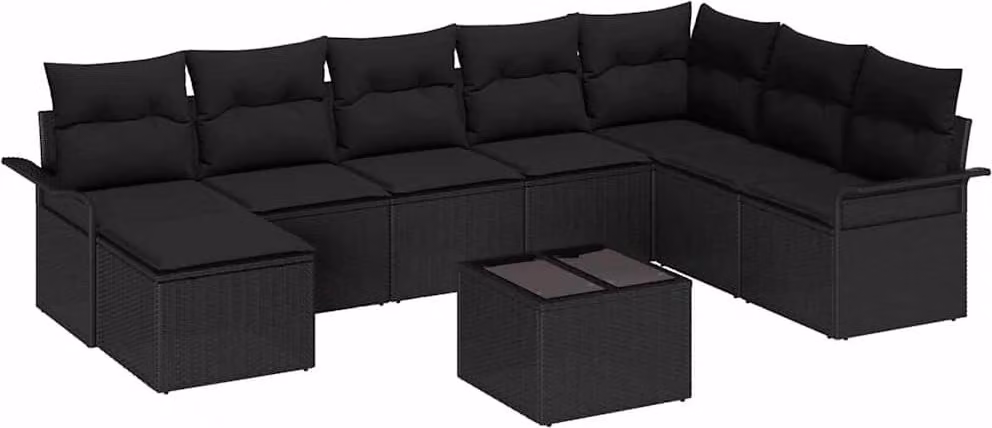 Set Divano da Giardino con cuscino 9 pcs Beige Poly Rattan