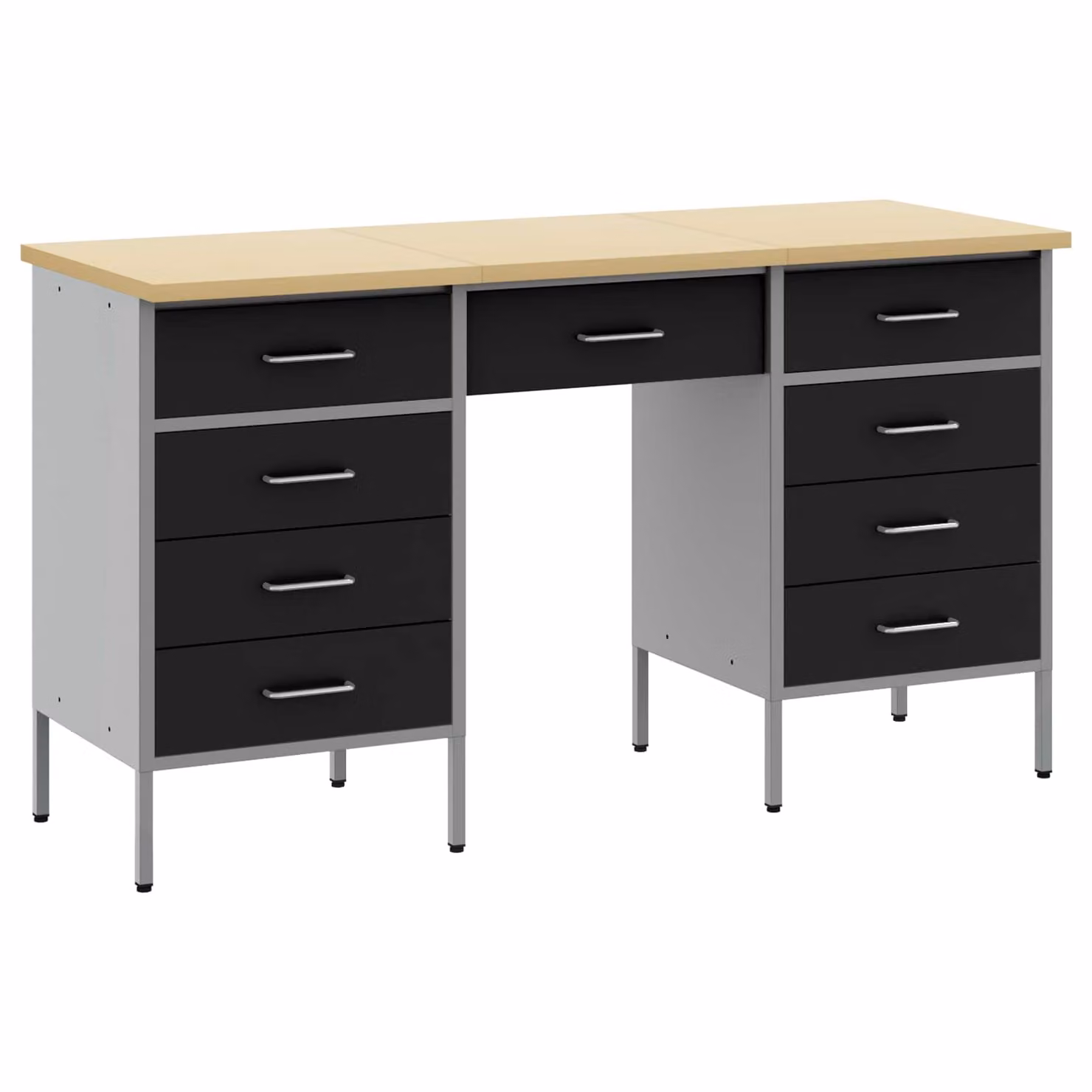 Set di 3 carrelli da lavoro mobili vidaXL in acciaio e legno ingegnerizzato, colore nero, con serratura