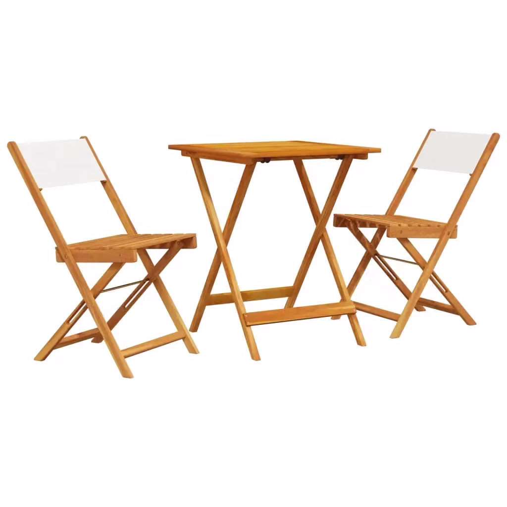 Set da Bistrot vidaXL in Legno di Acacia con Tessuto Bianco e Beige per Giardino e Balcone – 2