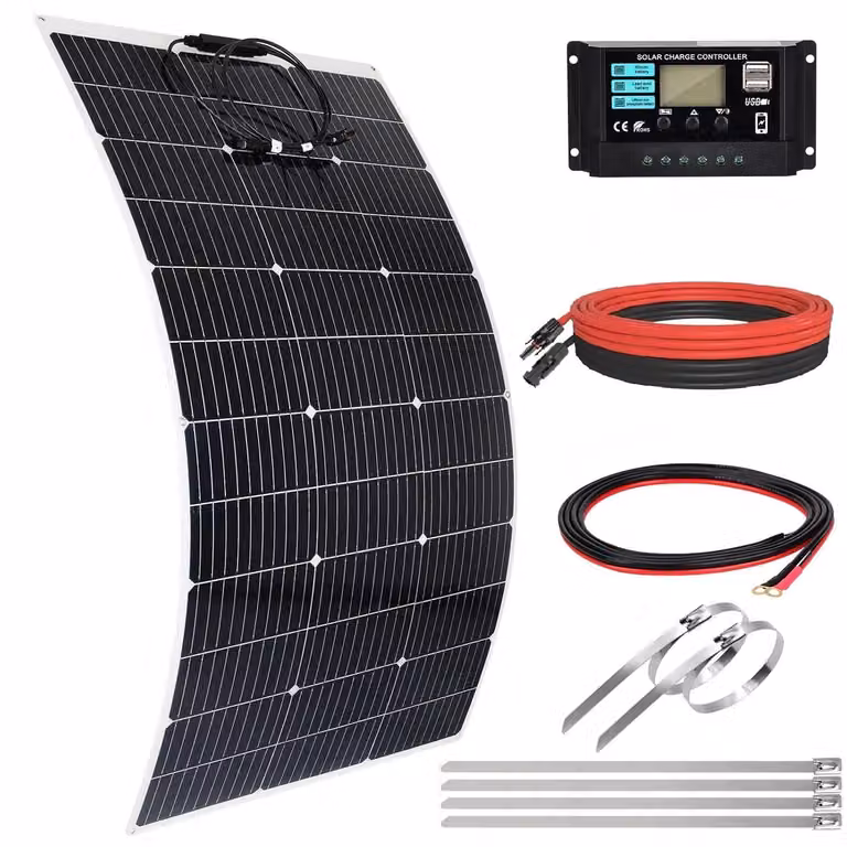 【Kit pannello solare flessibile da 120W, 12V】: Pannelli solari flessibili ultraleggeri da 120W + controller di carica solare da 30A + connettore a "T" + 4 cavi solari + fascette, pannello fotovoltaico