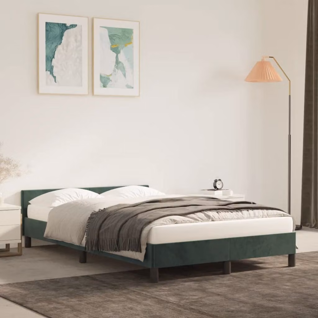 The Living Store Struttura letto con testiera in velluto verde scuro 120x200 cm