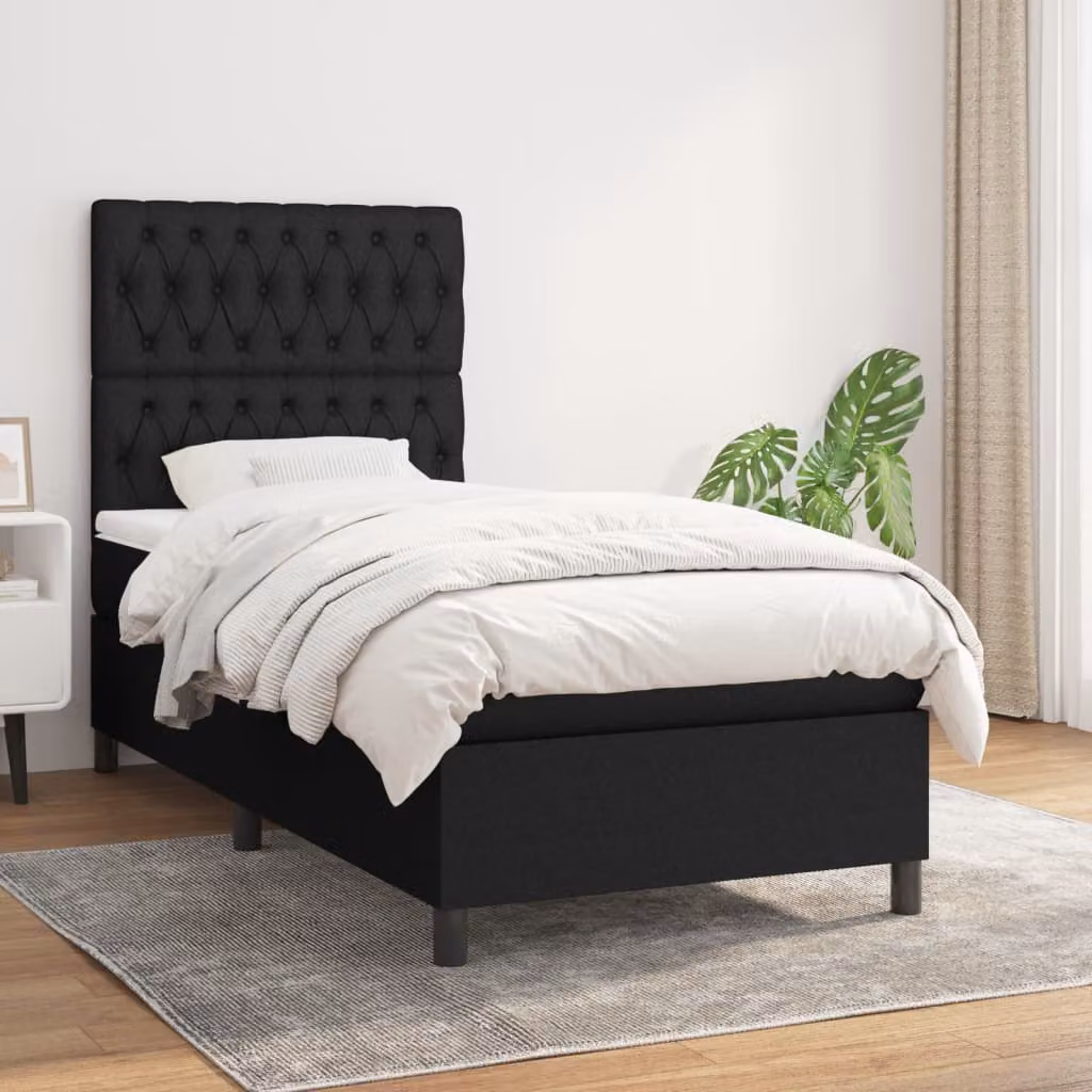 Letto Ibrido vidaXL con Giroletto a Molle e Materasso a Tasche Nero e Bianco L/P/H: 190 x 90 x 40 cm