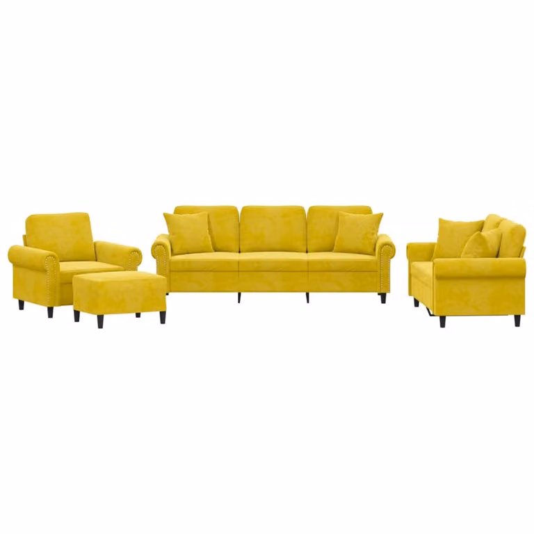 SYFAX™ Set di Divani 4 pz con Cuscini Giallo in Velluto