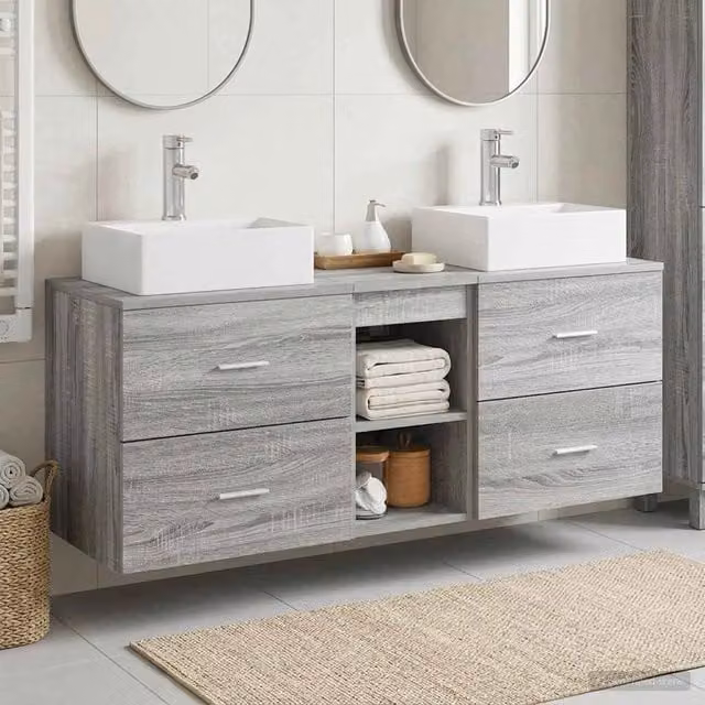 Set di Armadi da Bagno 3 pz Sonoma grigio 129 x 41 x 79,5 cm 3405840