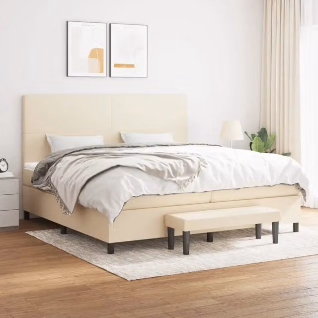 Letto Ibrido con Giroletto a Molle e Materasso vidaXL in Tessuto Beige e Bianco L/P/H: 200 x 200 x 28 cm