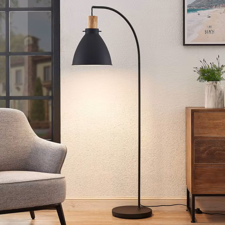 Lampada da terra Trebale Lindby, Nero, Soggiorno / Sala da pranzo, Metallo, Scandinavo, Lampada da terra