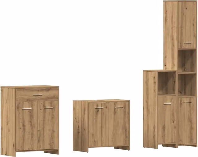 Set Mobili da Bagno Moderno in Legno Multistrato Marrone con Mobile Lavabo e Pensile a Parete