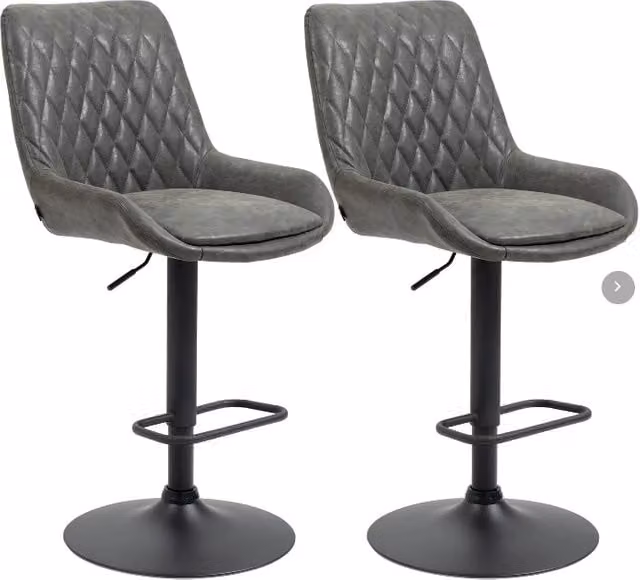 Set di 2 sgabelli regolabili in altezza con schienale, seduta in ecopelle grigio scuro per bar e cucina