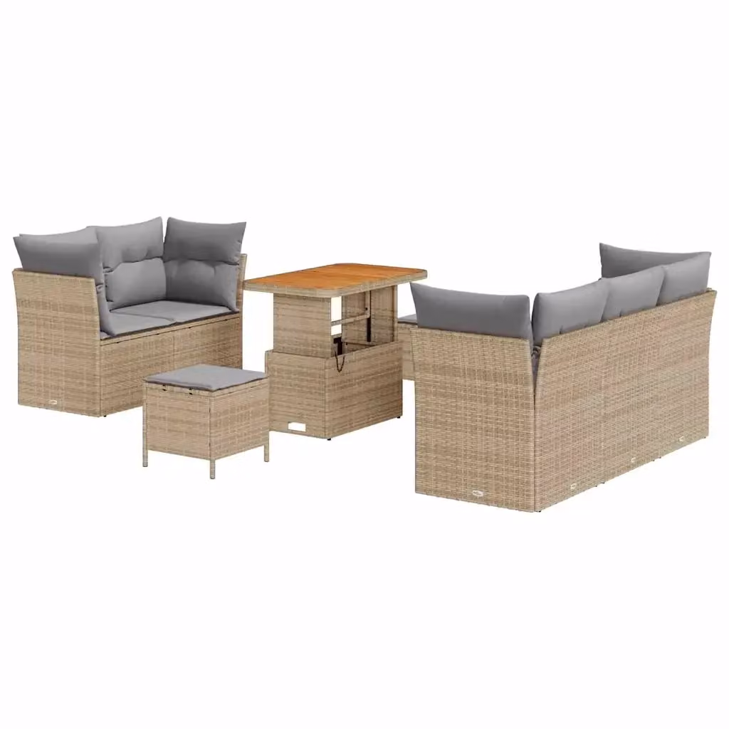 Set Divano da Giardino Moderno vidaXL 8 Pezzi Beige con Cuscini e Tavolino in Polyrattan e Acciaio – 2