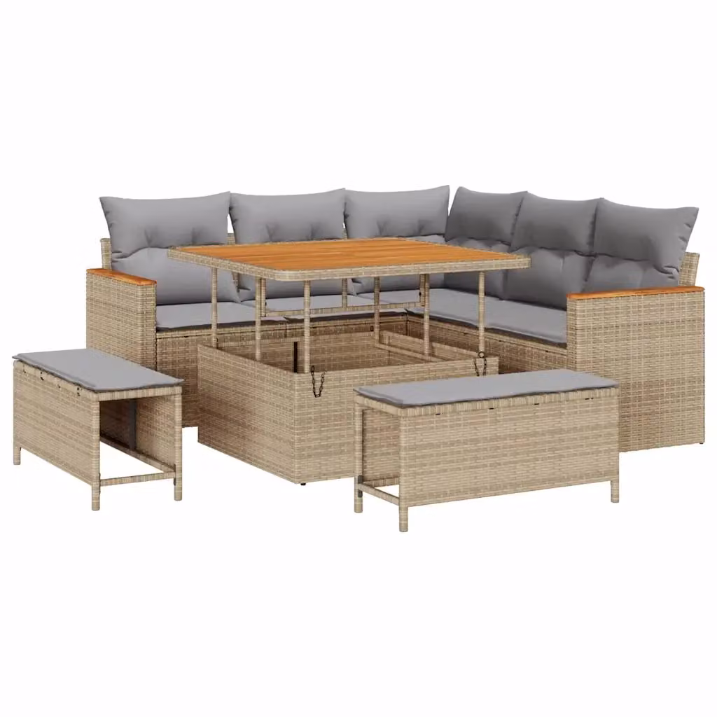 Set da giardino moderno vidaXL composto da 8 pezzi in rattan beige con cuscini inclusi – 2