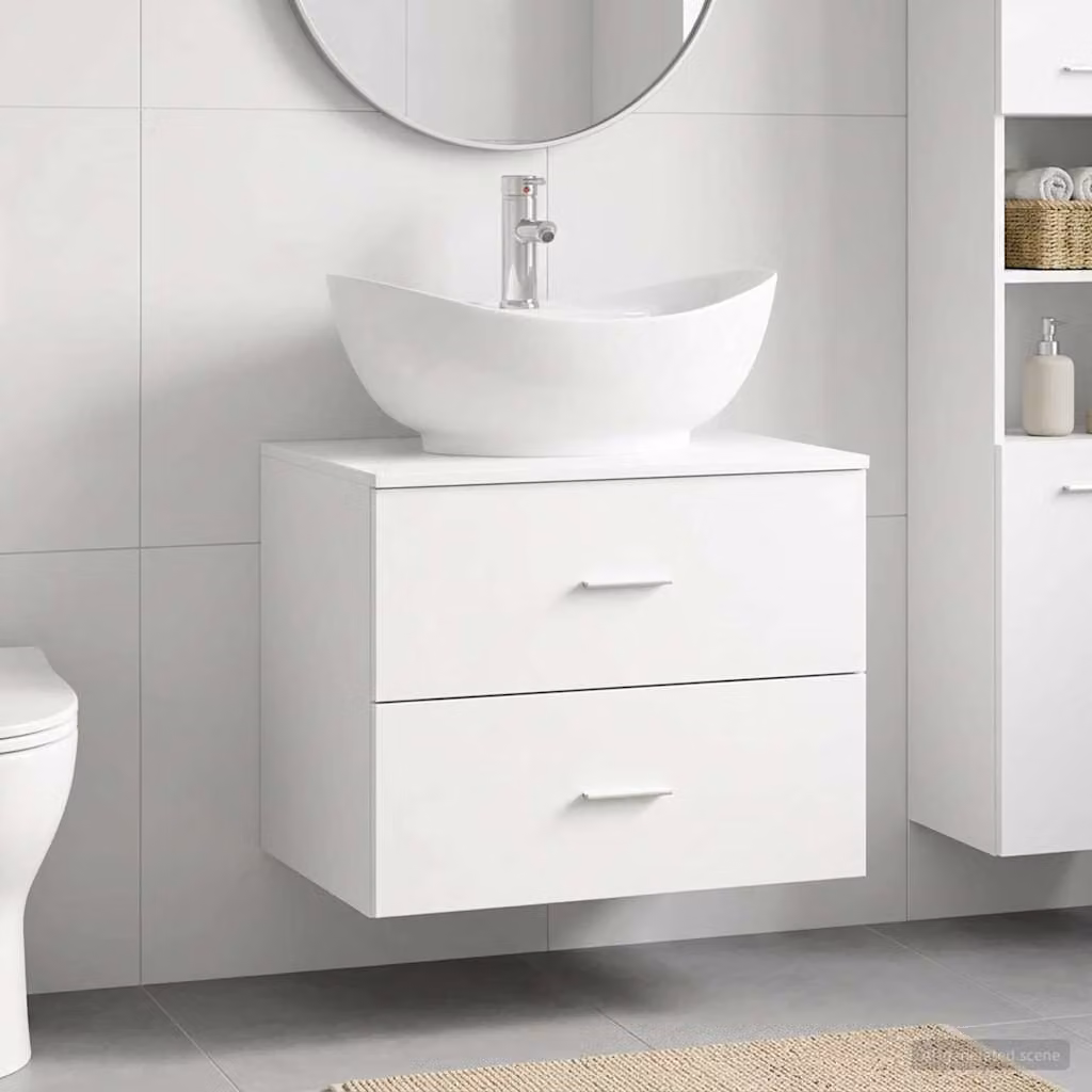 Set di mobili per il bagno moderno vidaXL bianco con vanità a parete e cassetti interni in MDF