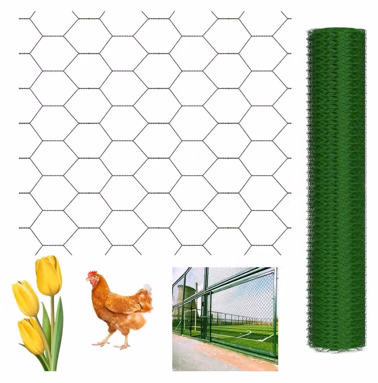 Rete metallica a maglia esagonale - Recinzione da giardino rivestita in PVC - Rotolo da 1 x 25 metri - Spessore del filo: 0,7 mm - Protezione per orti e giardini - Colore: verde