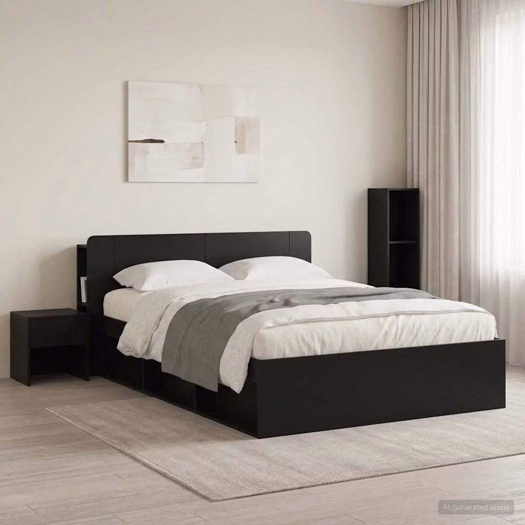 Testata del letto con ripiani e comodini integrati vidaXL, Nero, L: 154,0 cm, H: 80,0 cm, P: 21,38 cm