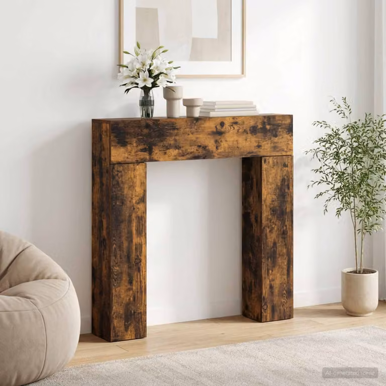 Cornice per camino moderna vidaXL in legno color rovere fumo L: 102 cm, P: 18 cm, H: 100,5 cm