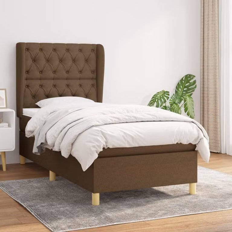 The Living Store Letto a molle con materasso marrone scuro 80x200 cm in tessuto
