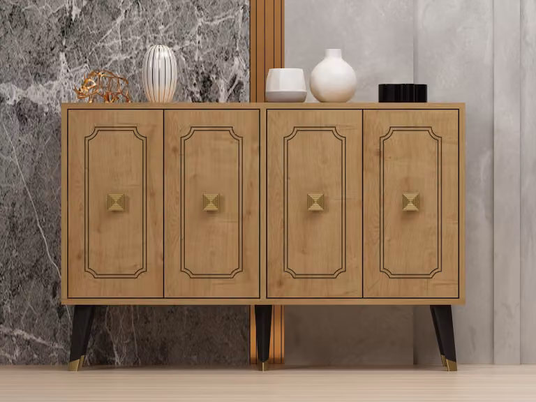 Skye Decor, Roland - Sapphire Oak, Gold, consolle, rovere zaffiro, 100 % PANNELLI DI PARTICELLE RIVESTITI IN MELAMMINA, 120 x 30 x 80 cm