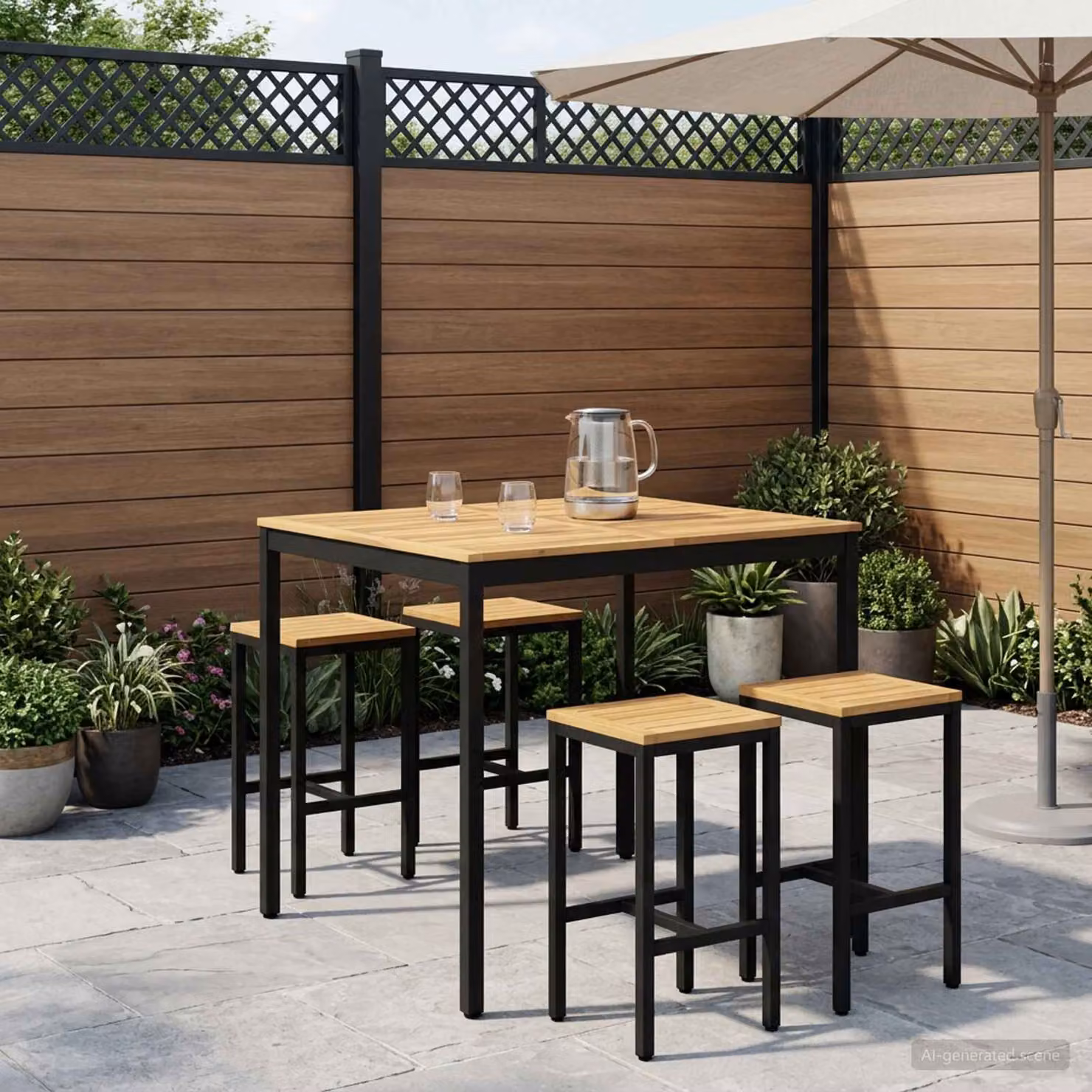 vidaXL Tavolo Bar da Giardino NAARDEN in Legno di Acacia Bianco e Nero L: 108,5 cm, P: 60 cm, H: 110 cm