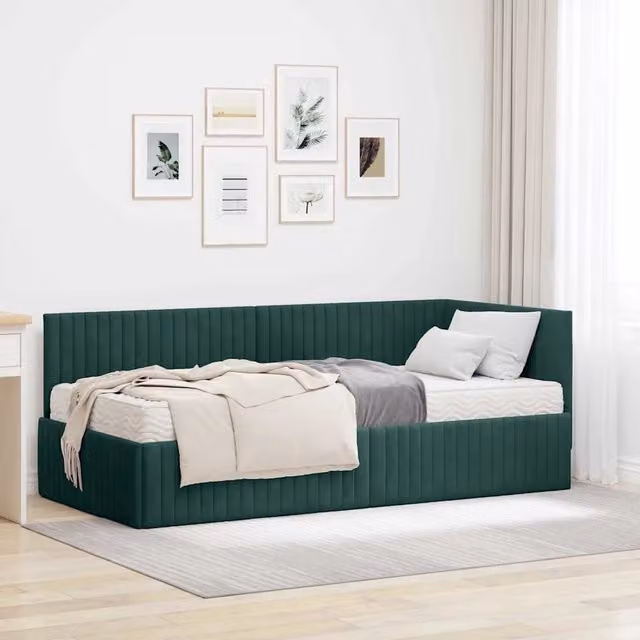 Letto Angolare Moderno con Materasso 2 Pezzi vidaXL in Velluto Verde L/P/H: 190 x 90 x 72 cm