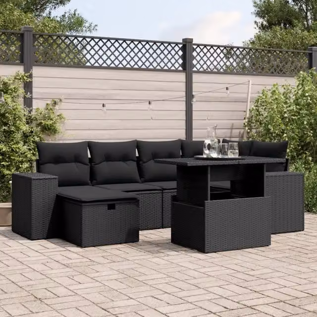 Set Divani da Giardino con Cuscini 7pz Nero Polyrattan 3275295