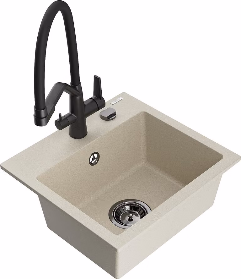 Mexen Milo lavello in granito 1-vasca con miscelatore da cucina Duo, beige - 6505-69-671701-70-B