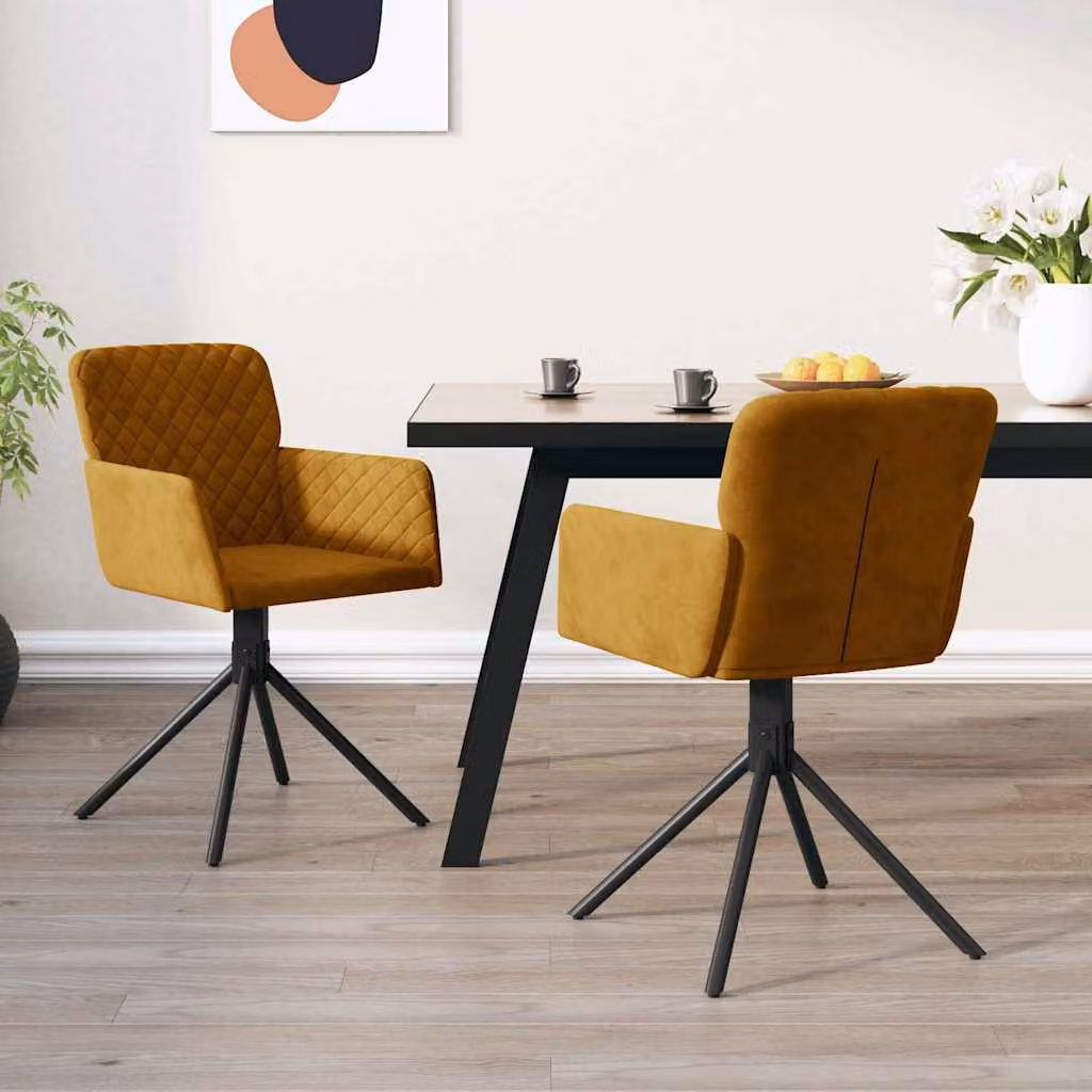 Set di 2 sedie da pranzo girevoli vidaXL in velluto marrone con braccioli e base in metallo