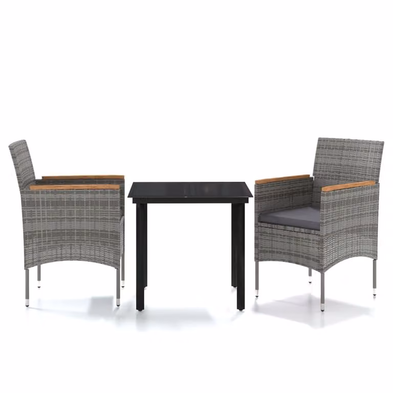 Set da Pranzo da Giardino 3 pz con Cuscini Grigio e Nero