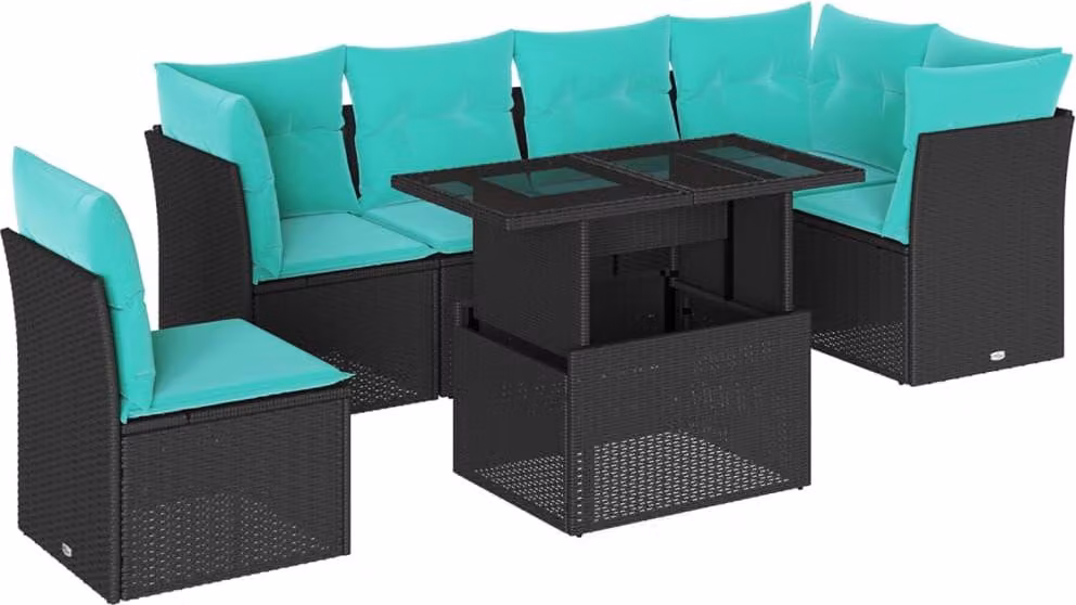 set di divani da giardino 7 pezzi con cuscini, polyrattan nero