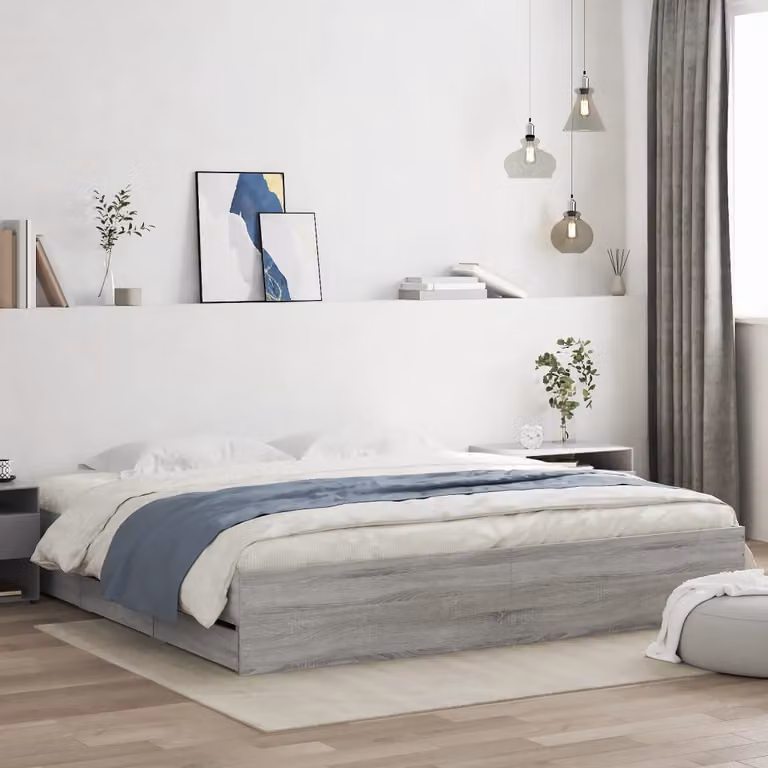 vidaXL Giroletto con Cassetti in Legno Multistrato Grigio 200x200 cm