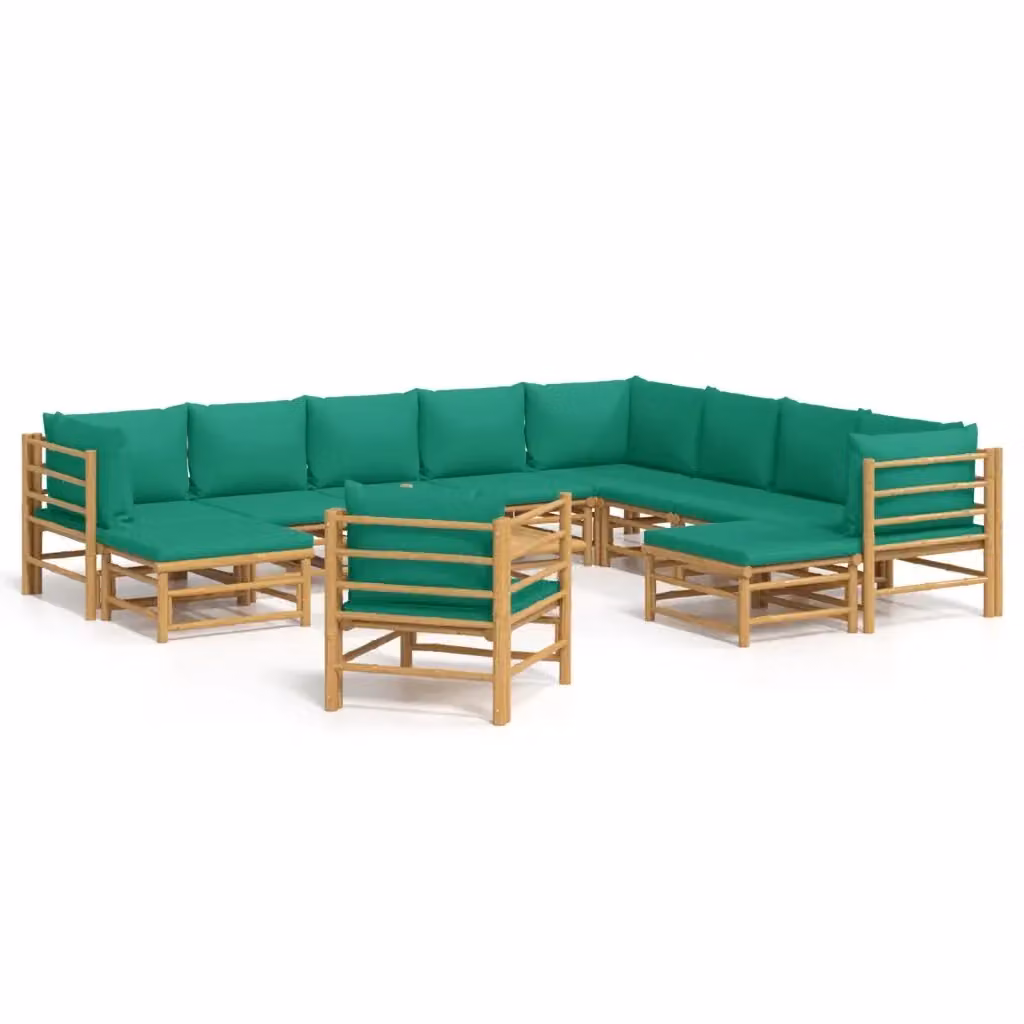 Set Salotto da Giardino a Forma di L vidaXL in Bambu con Cuscini Verdi – 2