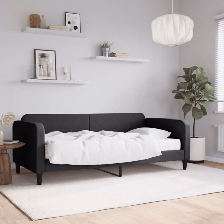 vidaXL Divano Letto Moderno in Tessuto Nero con Materasso L/P/H: 90 x 190 cm