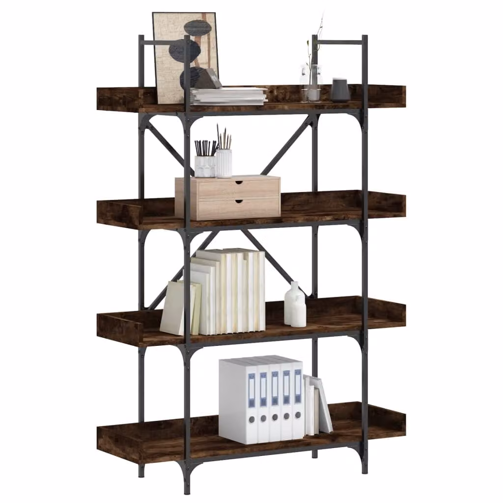 Libreria vidaXL con 4 Ripiani in Legno Multistrato e Metallo, Stile Industrial, Colore Rovere Fumo, L 100 cm x P 33 cm x H 145,5 cm