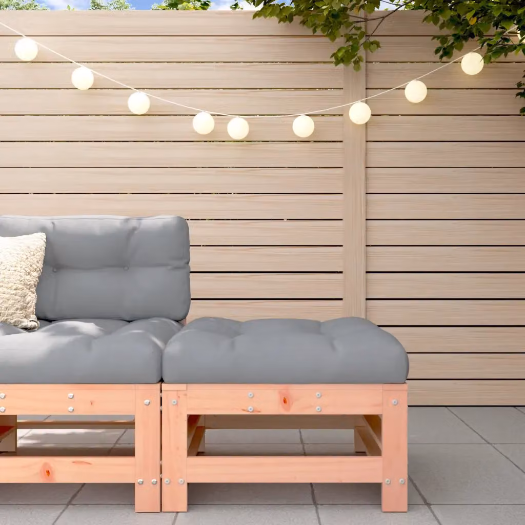 vidaXL Poggiapiedi da Giardino in Legno di Douglas con Cuscini, Marrone e Grigio