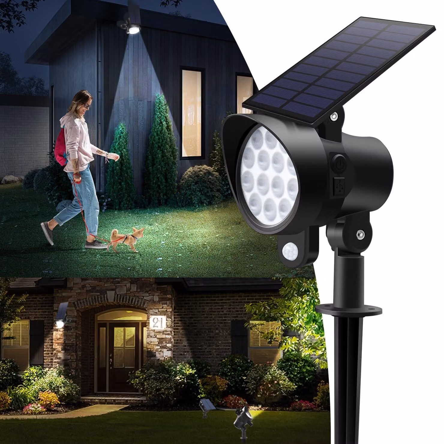 Set di 4 luci solari, 3 colori regolabili, grado di protezione IP65, sensore PIR