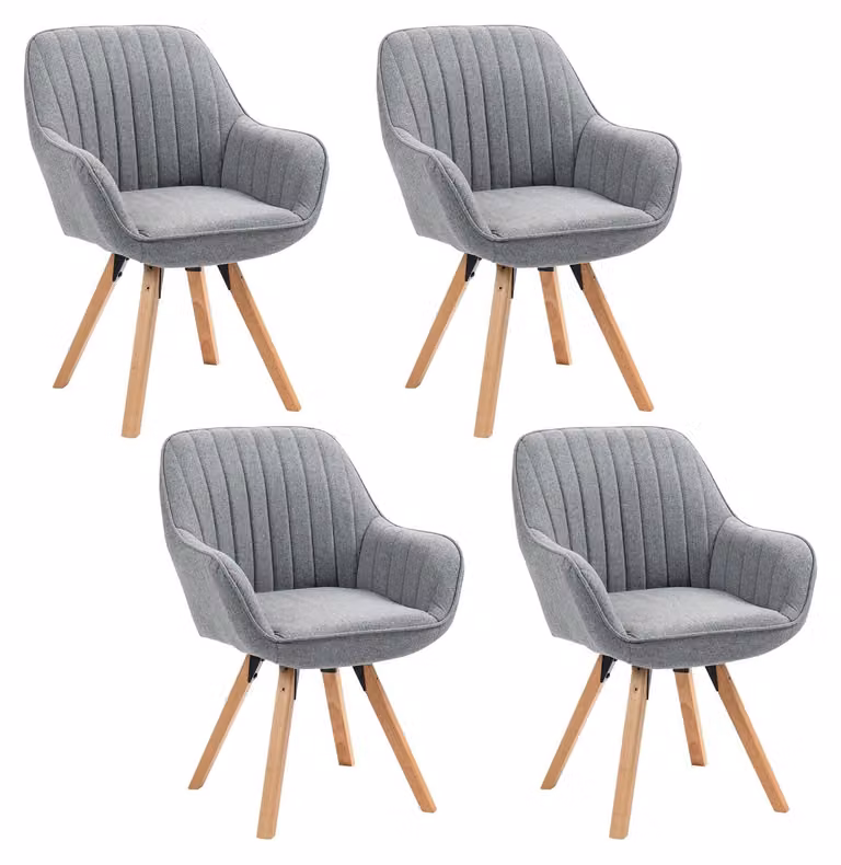 Set di 4 poltrone girevoli con braccioli, rivestite in tessuto, colore grigio