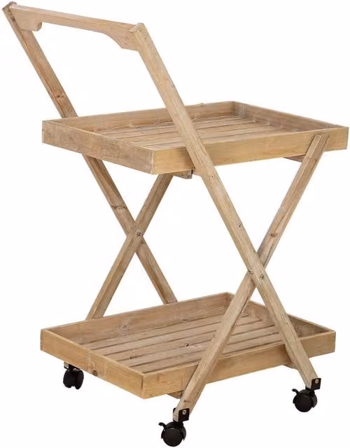 Carrello espositore Wanderlust Deco in legno marrone con ruote, design minimalista, L: 118,5 cm, P: 17 cm, H: 51,5 cm