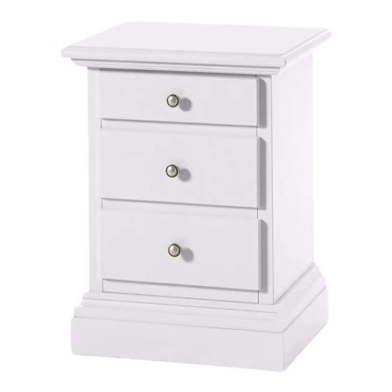 Comodino classico shabby chic con 3 cassetti Mobili 2G bianco L: 50 cm, P: 38 cm, H: 65 cm