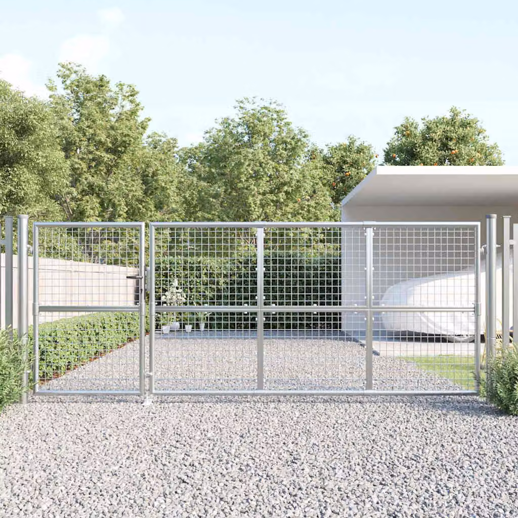 Cancello da giardino a doppia anta vidaXL in acciaio zincato argento L: 350 cm, H: 125 cm