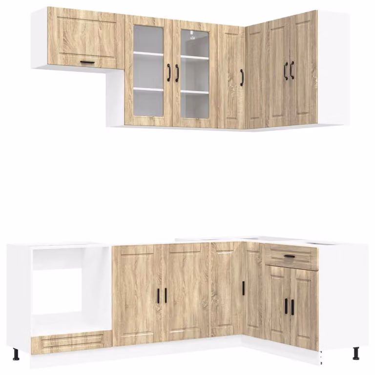 Set di cucina PORTO, 8 pezzi, impiallacciato in rovere Sonoma, legno ingegnerizzato