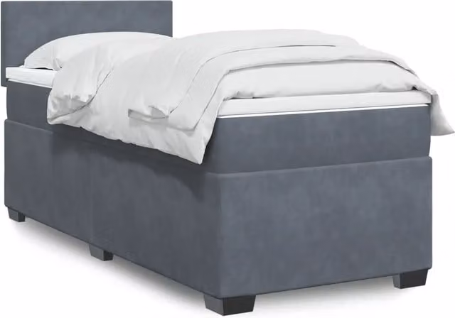 Letto Ibrido vidaXL con Materasso a Molle e Rivestimento in Velluto Grigio, L/P/H: 90 x 190 cm