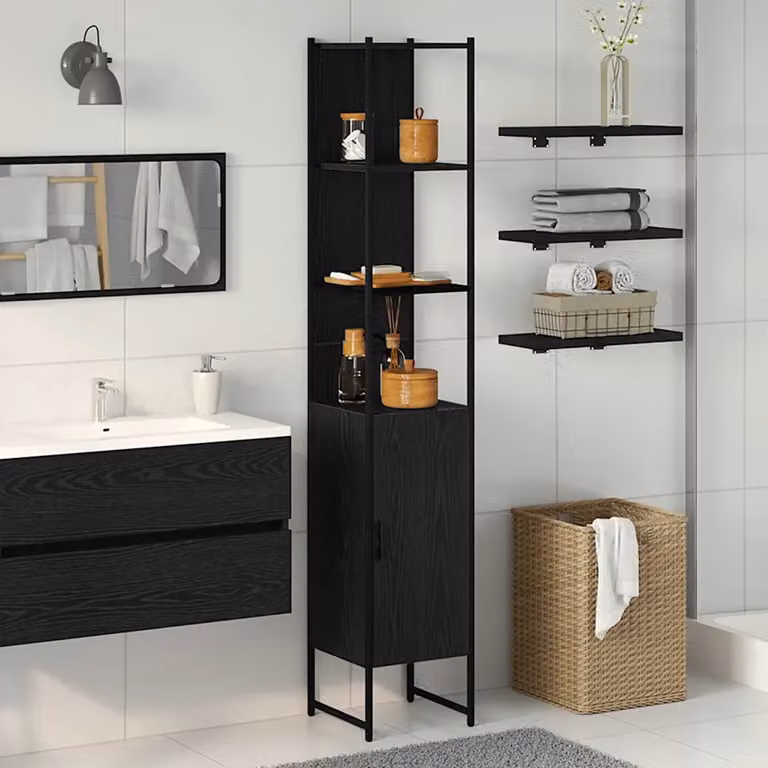 Mobile da bagno vidaXL nero con ante a battente e ripiani interni, L/P/H: 33 x 33 x 185,5 cm