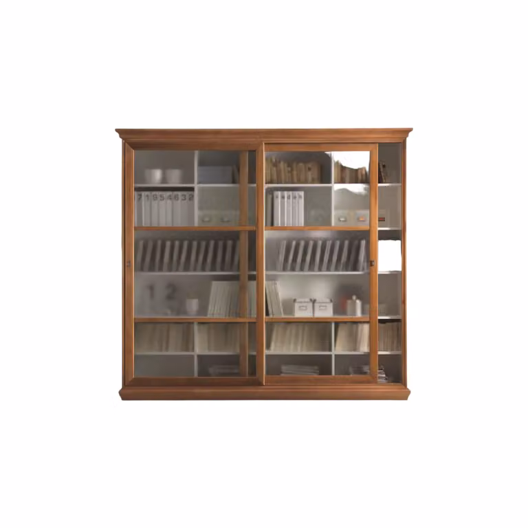 Libreria classica con 2 porte scorrevoli in legno e vetro Mobili 2G L: 250 cm, P: 45 cm, H: 224 cm