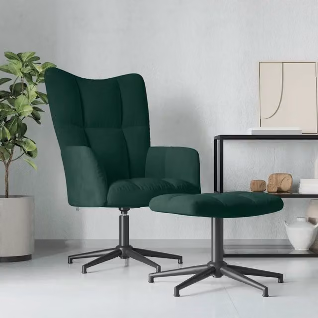 Poltrona Relax con Poggiapiedi vidaXL in Velluto Verde con Struttura in Metallo e Sedia Girevole a 360 Gradi – 1