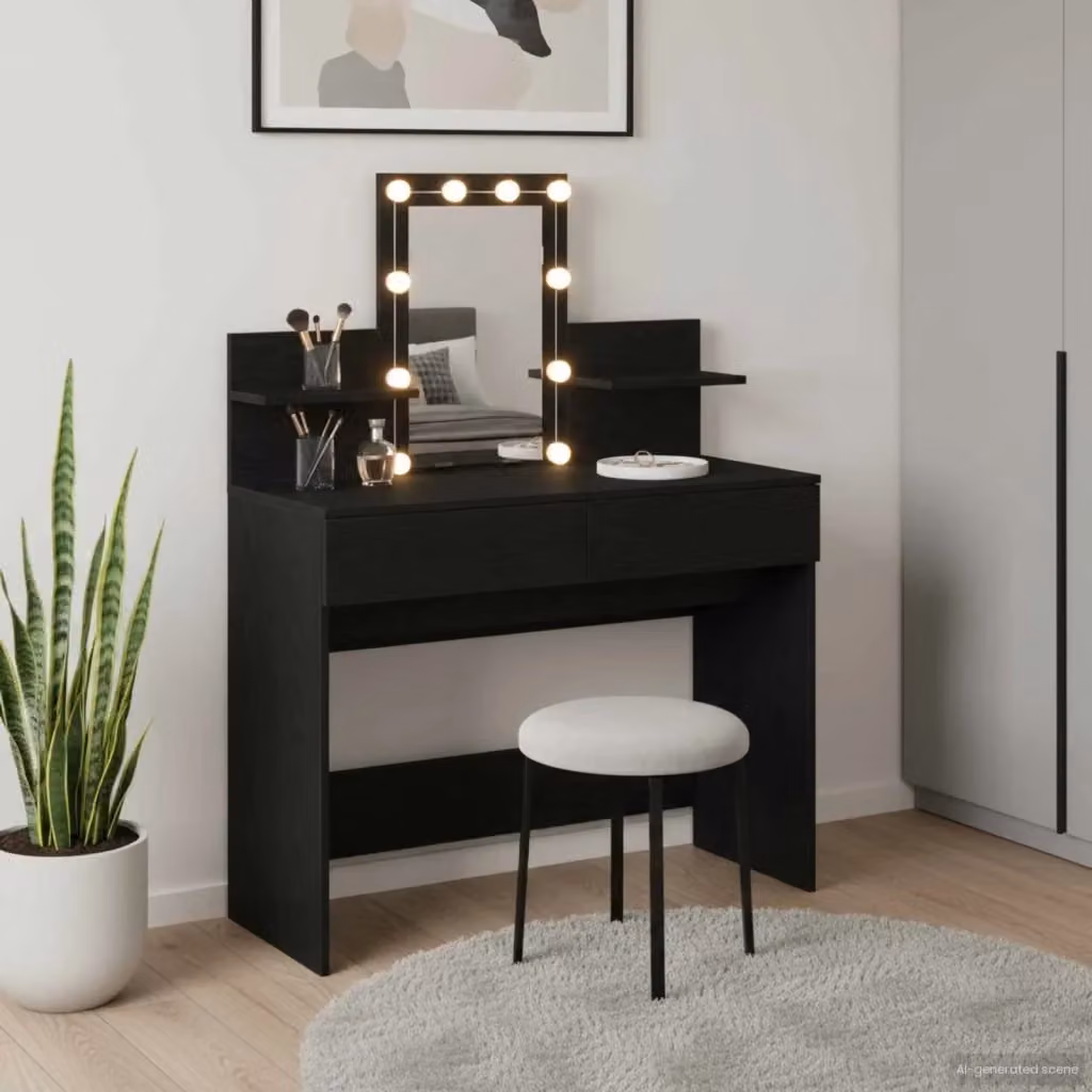 Toeletta moderna con cassetto in Rovere Nero, L: 100 cm, P: 40 cm, H: 130 cm – 2