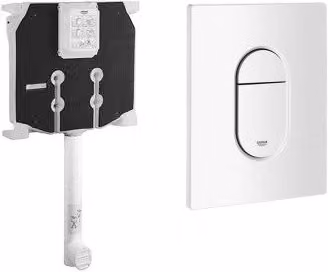 Meccanismo di scarico WC Grohe da incasso con placca bianca e sistema dual flush per il risparmio idrico