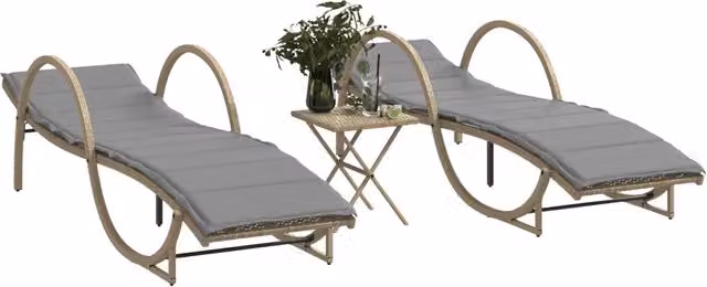 Lettini Prendisole 2 pz con Tavolino Beige in Polyrattan 368267