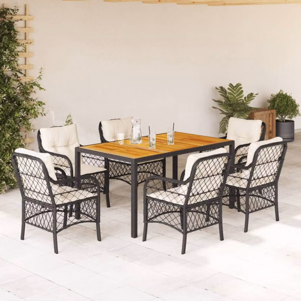 Maison Exclusive - Set da Pranzo da Giardino 7 pz Nero con Cuscini in Polyrattan