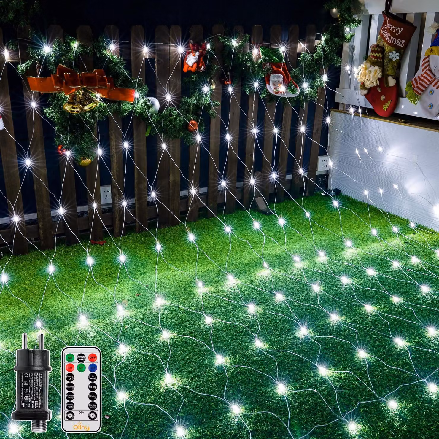 Catena luminosa esterna, bianca, 3x2 metri, con 200 LED, per decorazioni